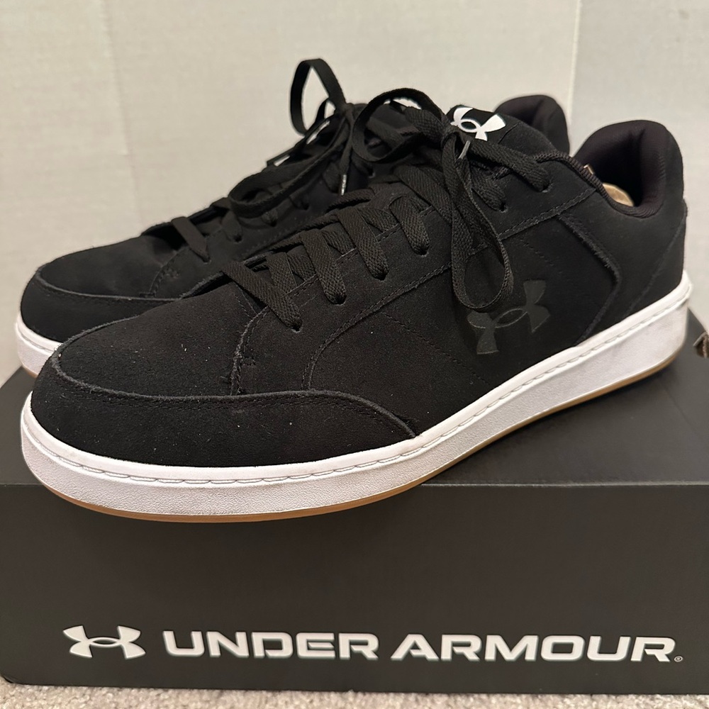 Under Armour Men's Suede Black and White Sneakers, size 14